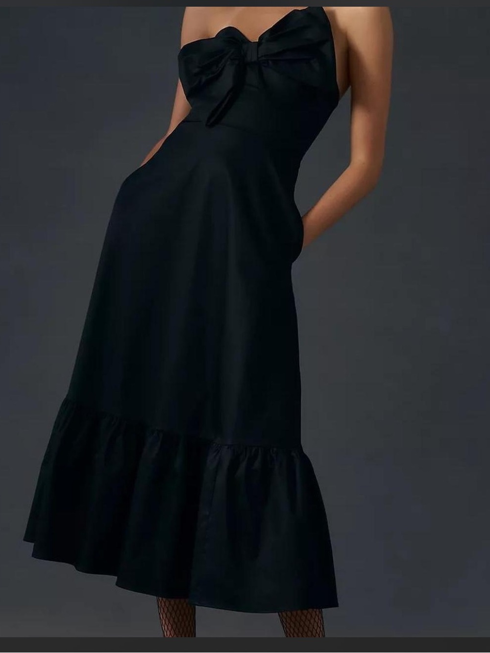 Hutch Anthropologie size 22w black midi dress with‎ bow detail strapless